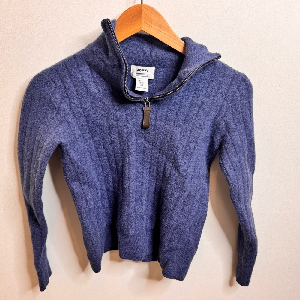 Jason Wu Blue 100% Merino Wool Quarter-Zip Sweater